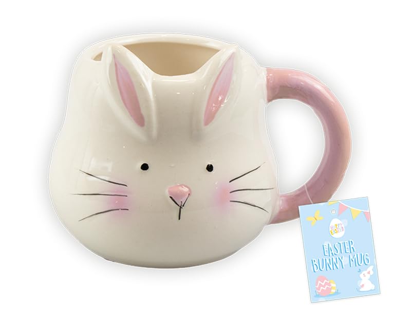Gem Imports Ceramic Easter Bunny Mug Pink Handle Easter Coffee Cup Hot Drinks Tea Kitchenware Gift Present Rabbit Décor Homeware