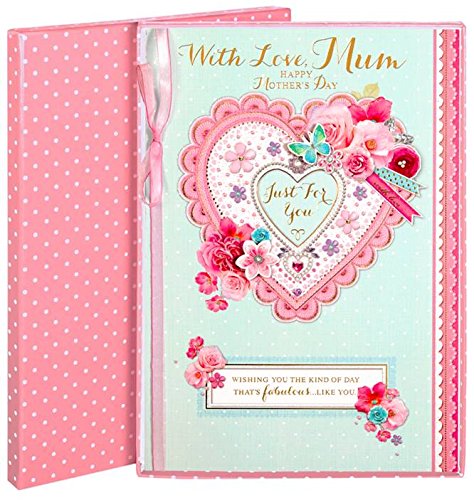 Mum Handcrafted Mother's Day Card & Pink Box - Pink Flowers & Big Heart 10" x 7"