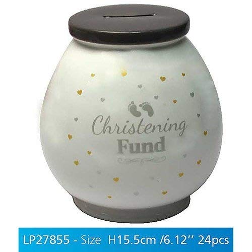 "Christening Fund" White Fun Novelty Money Box Jar