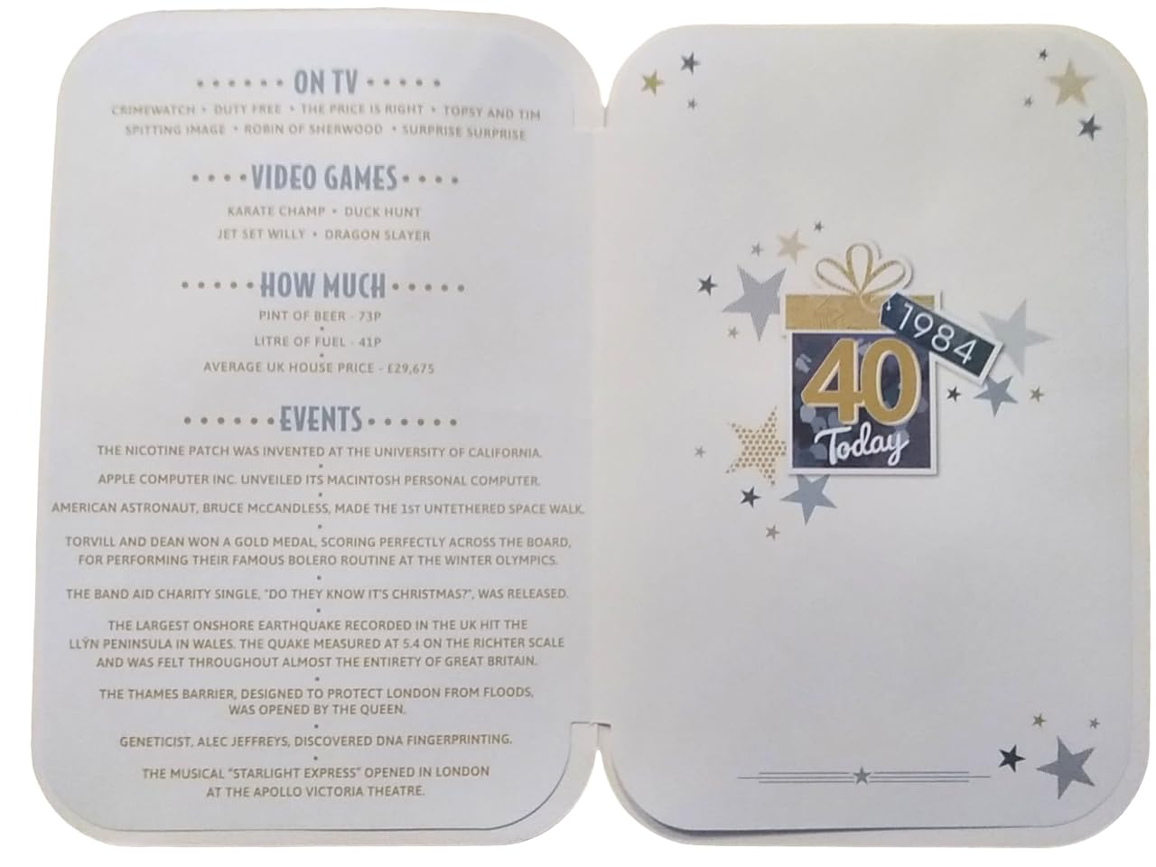 Prelude 40 Today Born In 1984. 40th Birthday Card For Male. Size 23x15 cm (9x6 Inches), White