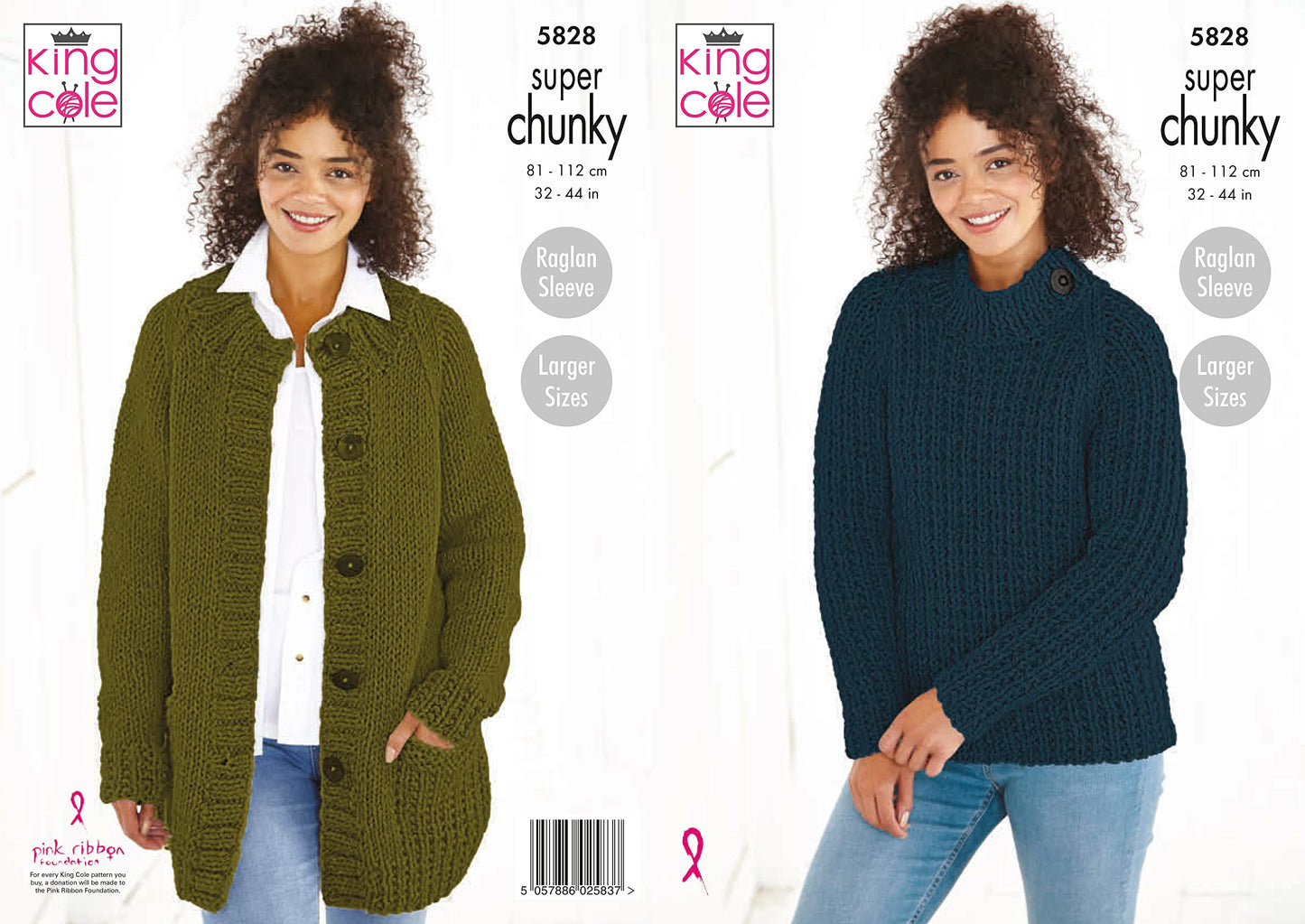 King Cole 5828 Knitting Pattern Womens Jacket and Sweater in Timeless Super Chunky, Multi, 32'' - 44''