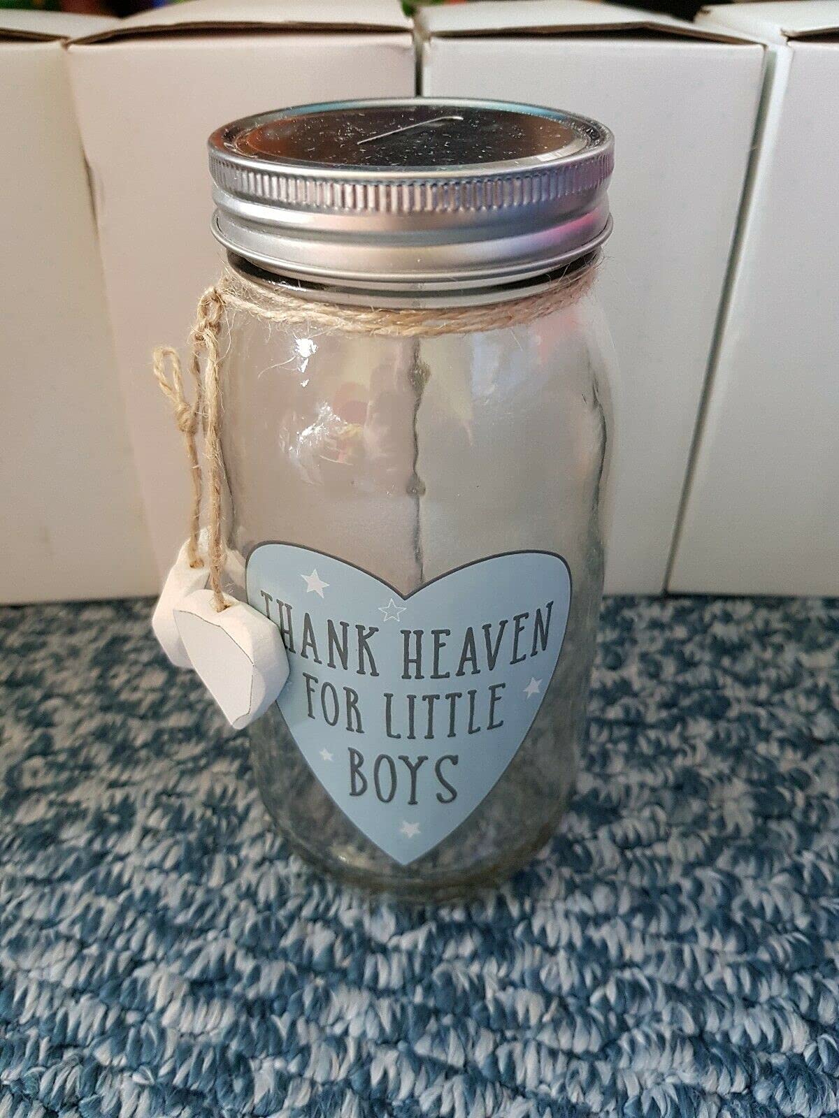 Petit Cheri - Mason Jar Money Bank - Thank Heaven For Little Boys
