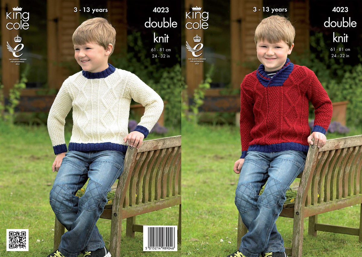 King Cole 4023 Knitting Pattern Boys Sweaters to Knit in Masham DK