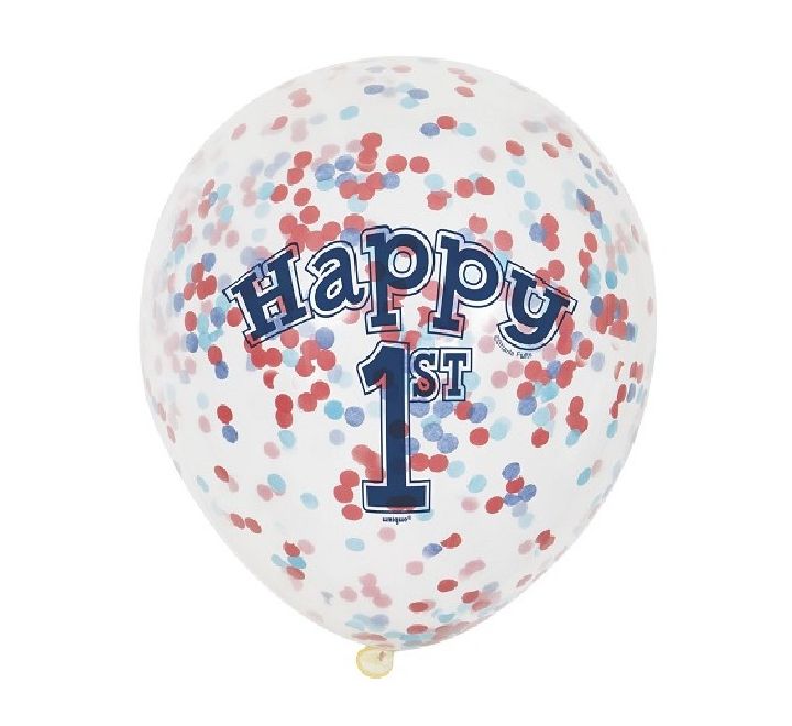 (6) 12IN NAUTICAL 1ST B/DAY CONFETTI BALLOONS