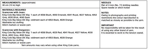 King Cole 9140 Knitting Pattern 2 Styles Scarecrow Soft Toy in King Cole Big Value DK