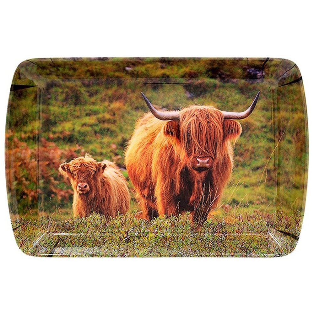 Country Highland Cow & Calf Small Serving Tray 24x16cm Trinket Snacks Brown