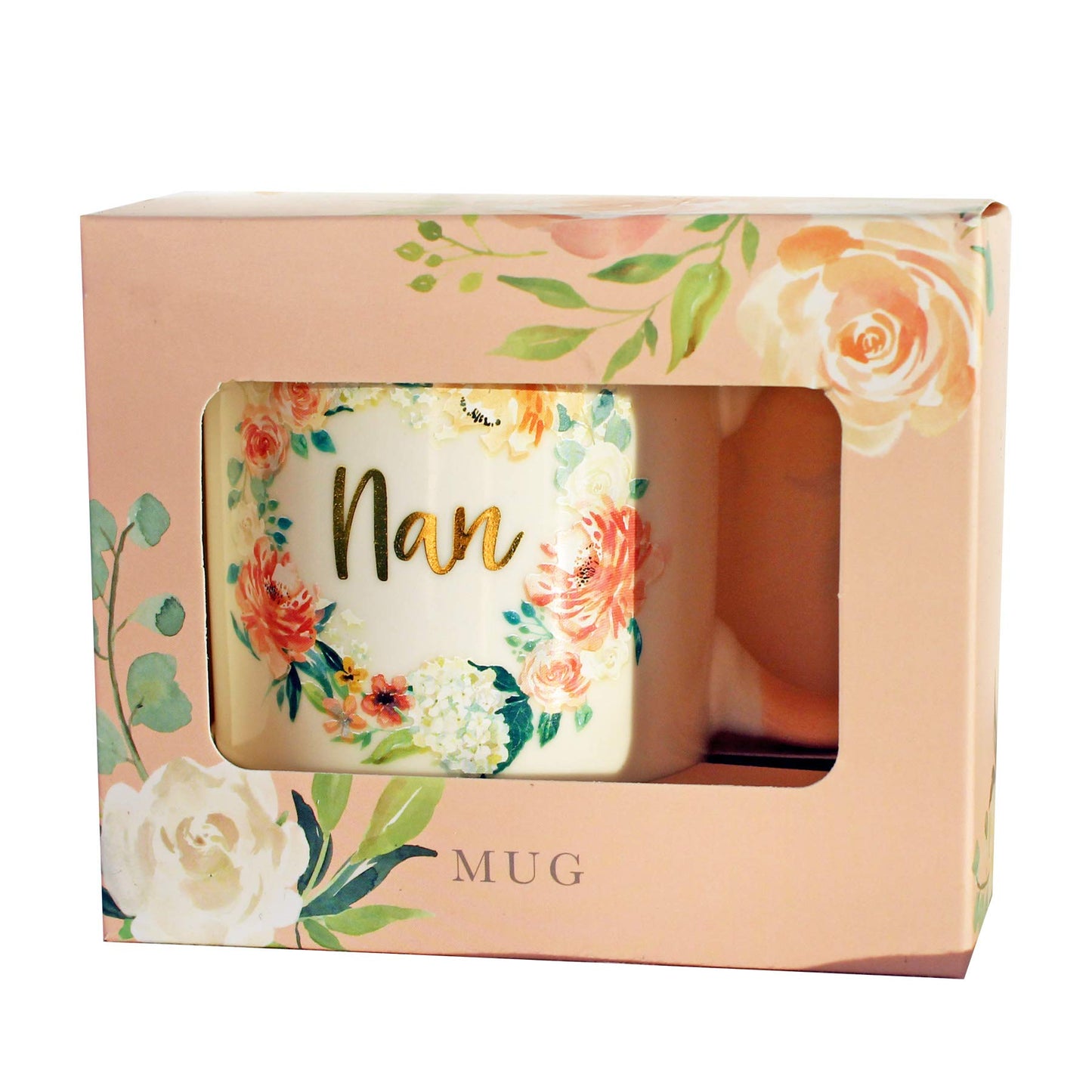 Floral Mug with Gold Foil Wording from Peaches and Cream - Nan