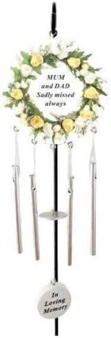Mum & Dad Cream Rose Memorial Wind Chime Hanging Crook Tribute Plaque Graveside Ornament