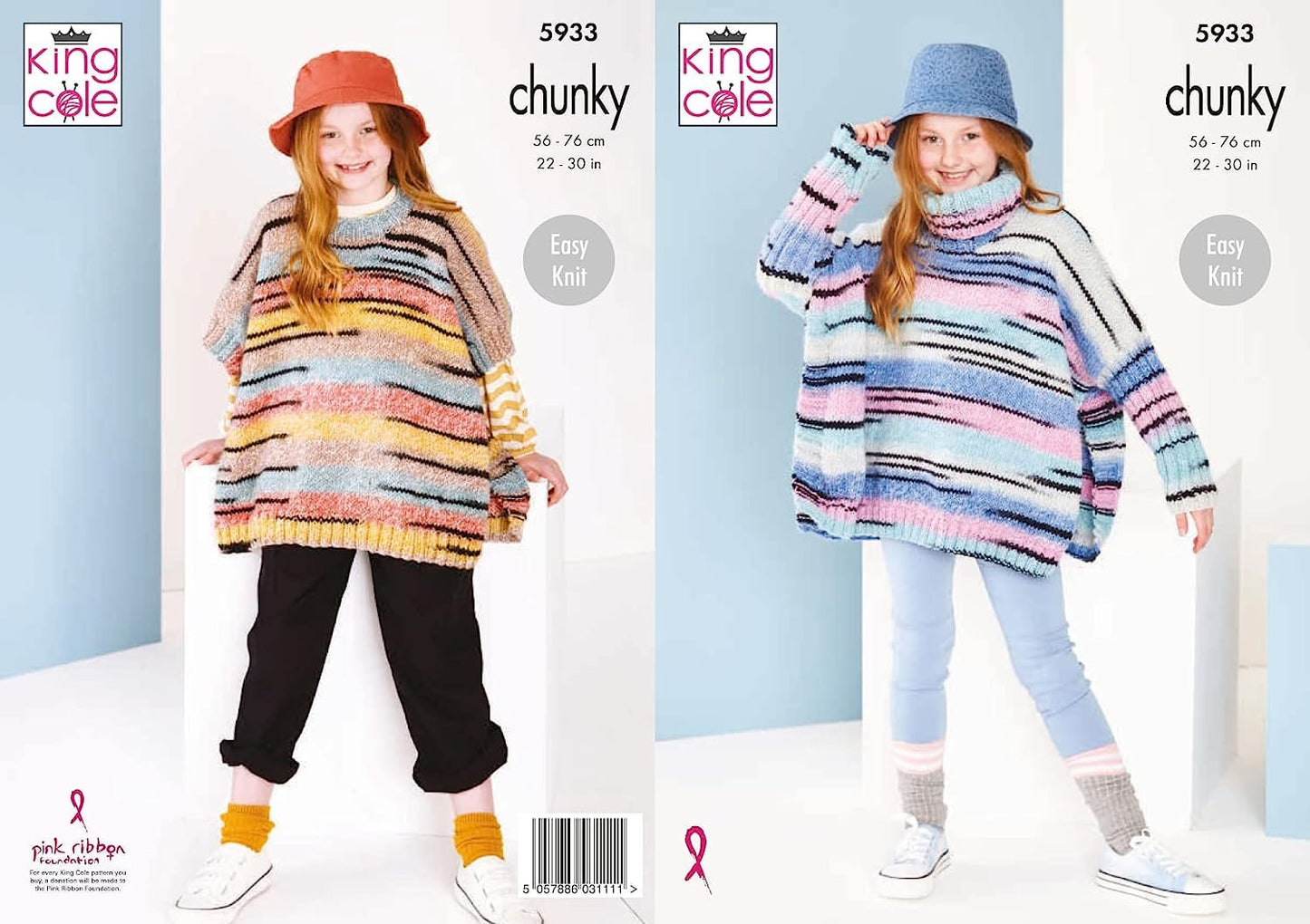 King Cole Chunky Knitting Pattern Easy Knit Childrens Round or Cowl Neck Poncho (5933)