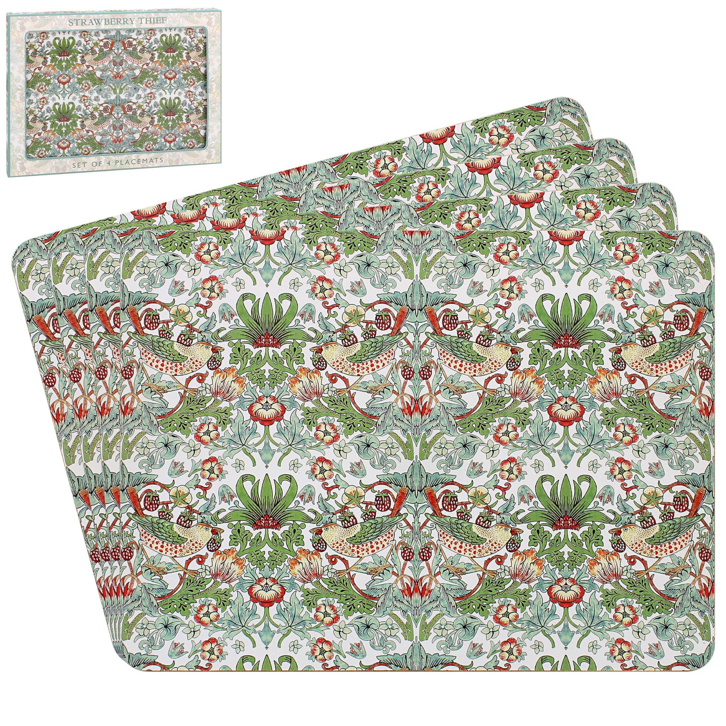 The Leonardo Collection William Morris Strawberry Thief Placemats Set of 4 For Dining | Ideal Kitchen Mats Non Slip Washable Place Mats For Table | Easy to Clean Table Mats For Dinner Plates