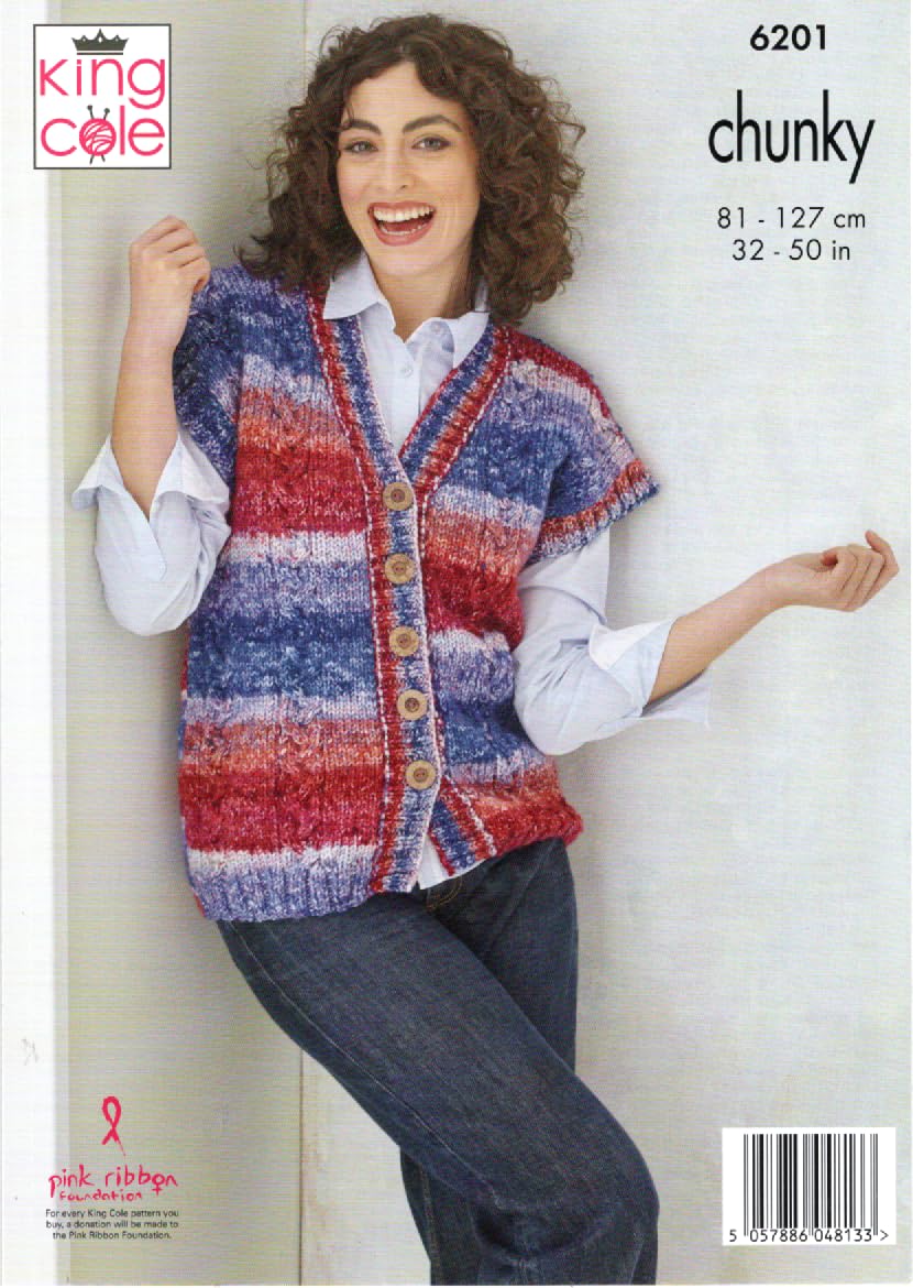 King Cole Ladies Knitting Pattern Womans Chunky Jacket & Waistcoat (6201)