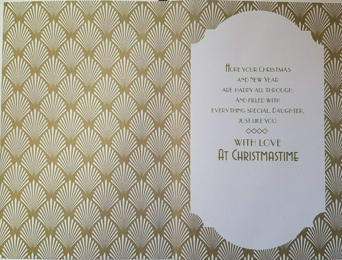Art Deco - Daughter - Glittered Christmas Card with Ribbon Detail