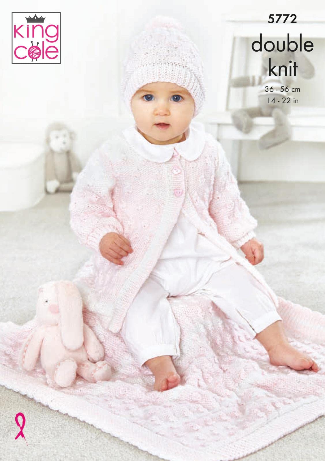 King Cole 5772 Baby DK Cardigan Hat Blanket Knitting Pattern, 14" - 22"