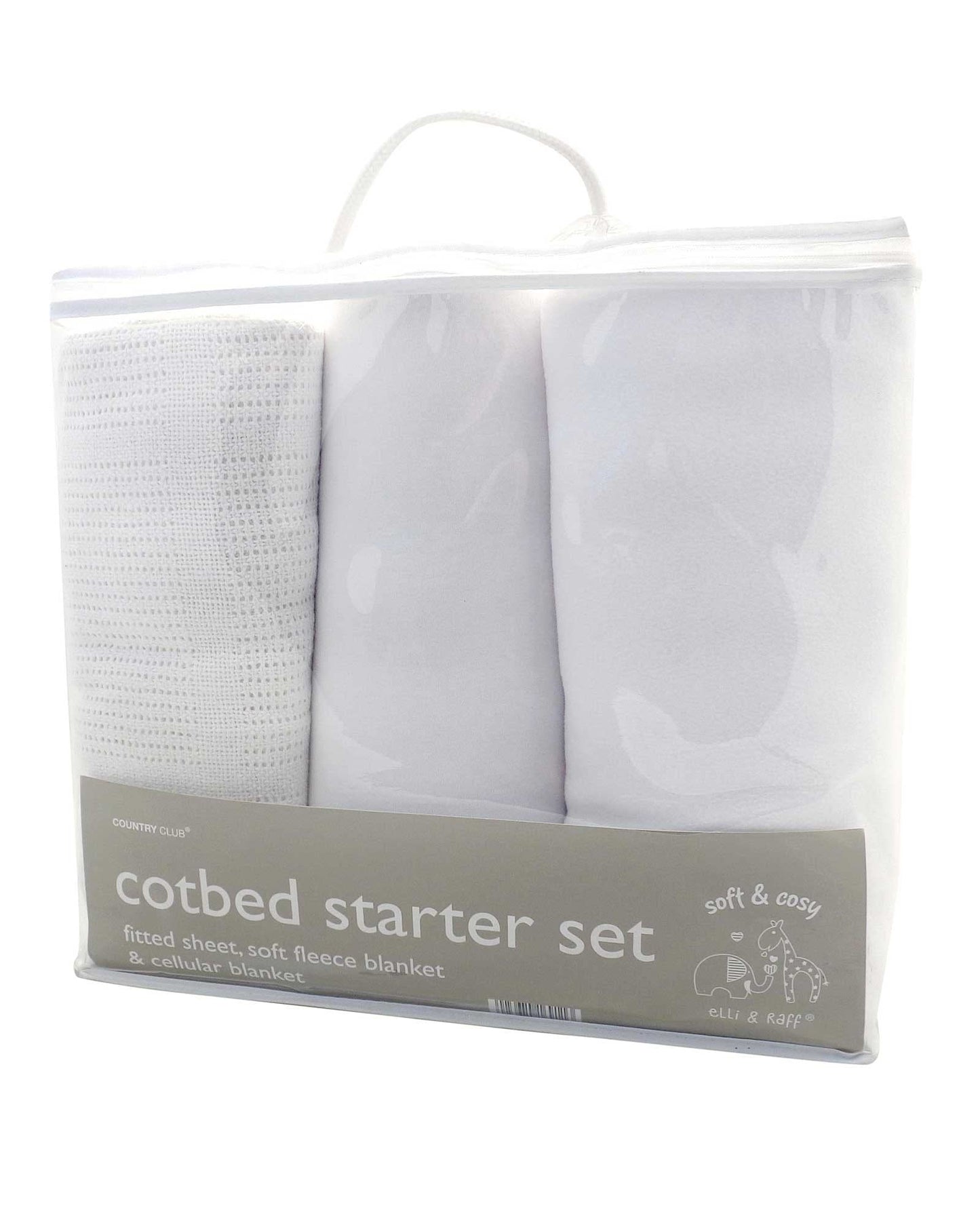 3 Piece Cot Bed Started Set - White - 2 Blankets & Fitted Sheet (Cot Bed Set)