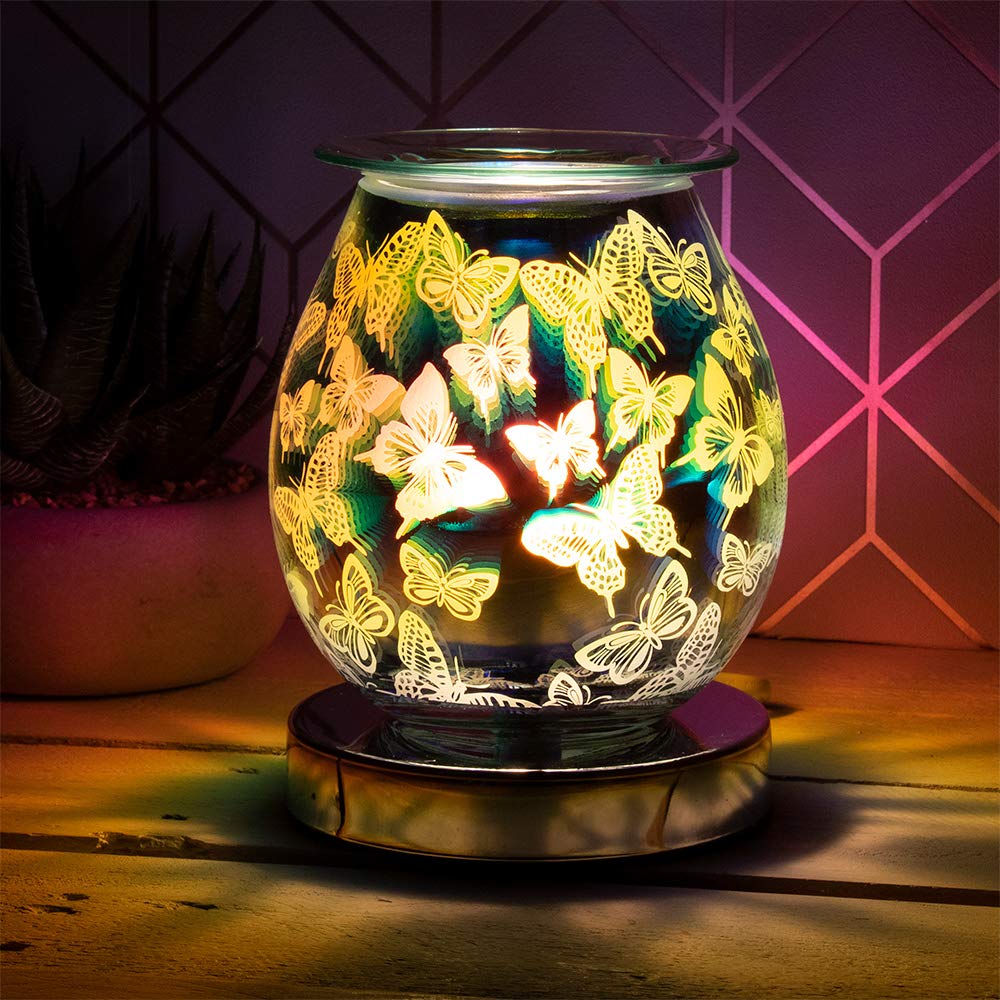 L&P Home & Gifts Desire 3D Aroma melt Oil Aromatherapy Wax Touch lamp. Fragrance Burner for Home/Bedroom/Living Room/Office/Gym. in a Butterflies Design, Multicolour, 12X12X15CM