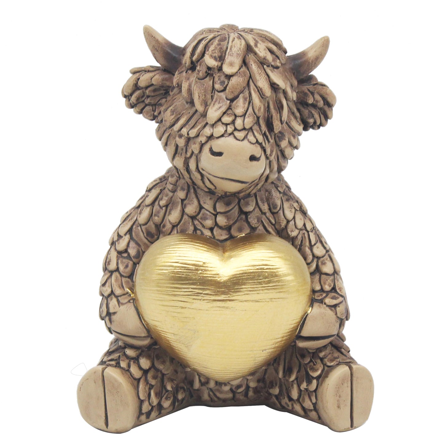 Lesser & Pavey Polyresin Hughie Highland Cow Gold Heart for Gift