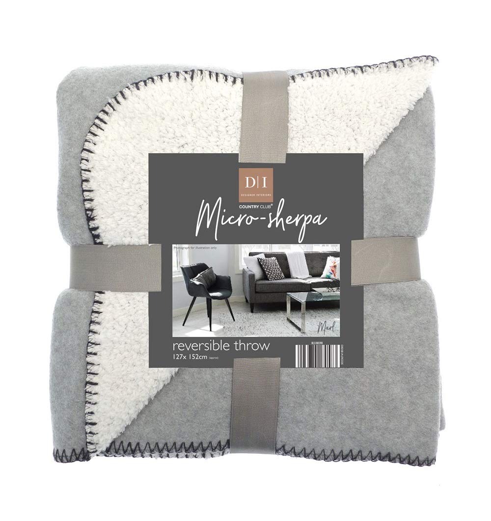 Country Club Plain Grey Marl Microsherpa Fleece Reversible Bed/Sofa Throw 120cmx150cm (Pale Grey)
