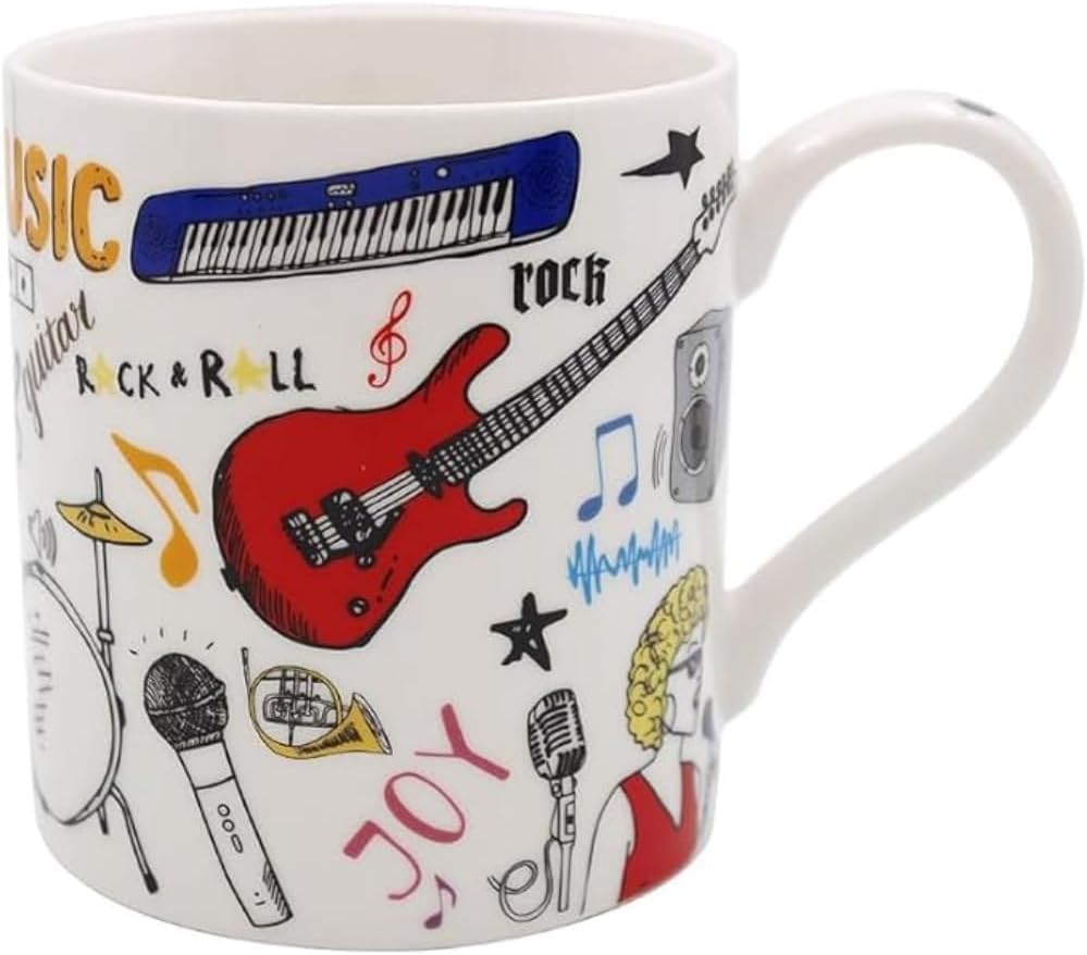 Lesser & Pavey Music Love Mugs for Gifts | Fine China Mug for Tea and Coffee Featuring Musical Instruments | Printed Love Mug Love Music