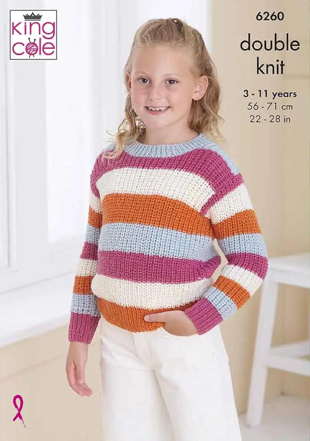 King Cole Kids Double Knit Knitting Pattern Girls Sweater & Button Cardigan (6260), 22” – 28” (56cm – 71cm)
