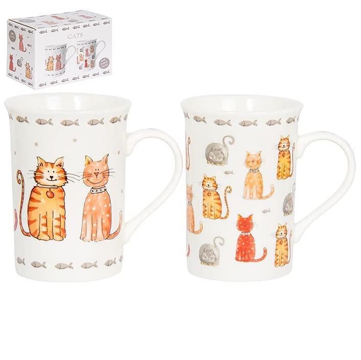 Lesser & Pavey Faithful Friends Cat Mugs Set of 2 | Ceramic Coffee Mugs Set for Home or Work | Premium Design Mugs Set for All Occasions | Lovely Mugs for Tea, Coffee & Hot Drinks