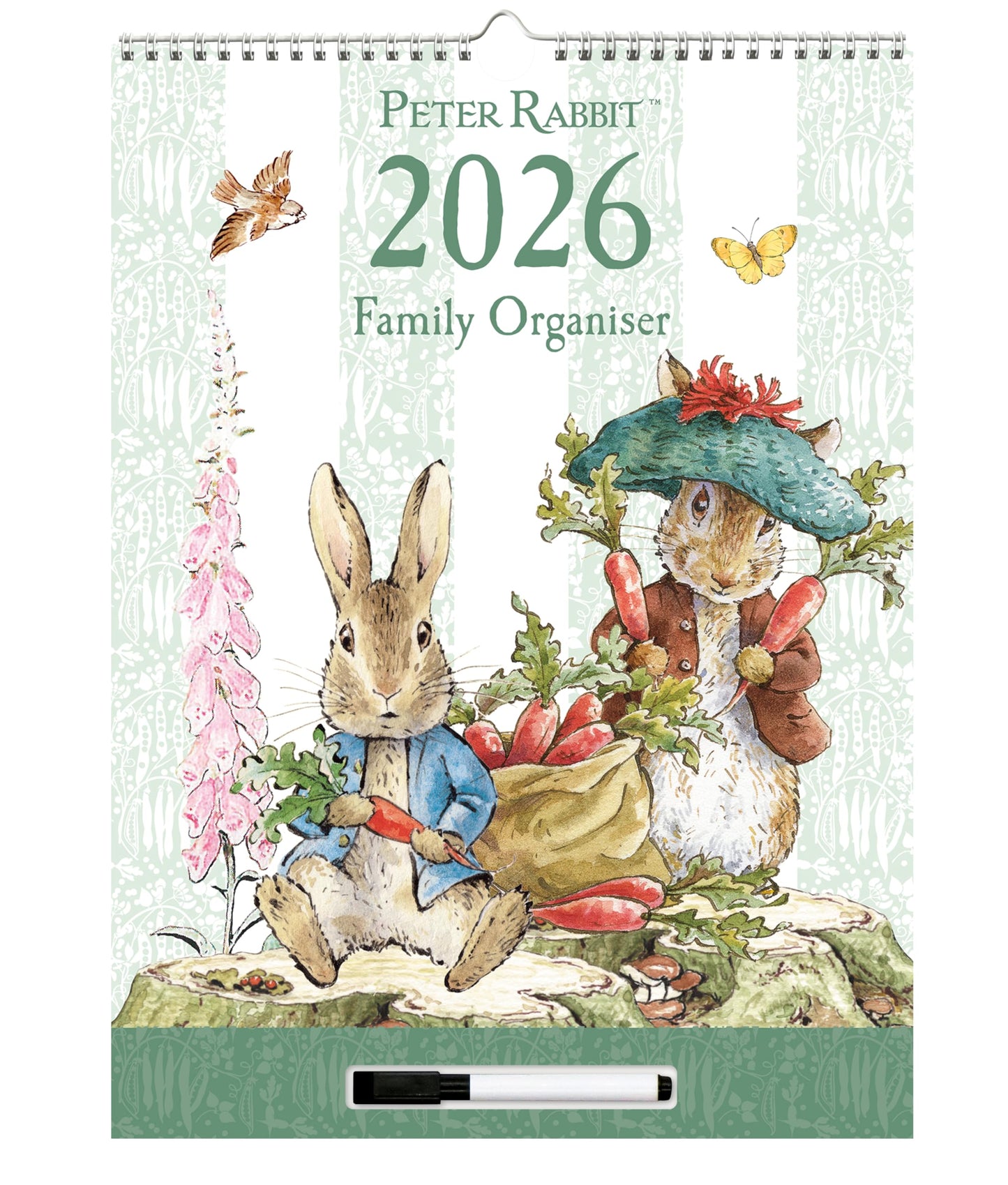 Peter Rabbit 2026 Family Organiser Wall Calendar | Large 4-Column Monthly Planner with Wipe-Clean Notes Section, Pen & Hanging Loop | Beatrix Potter Design
