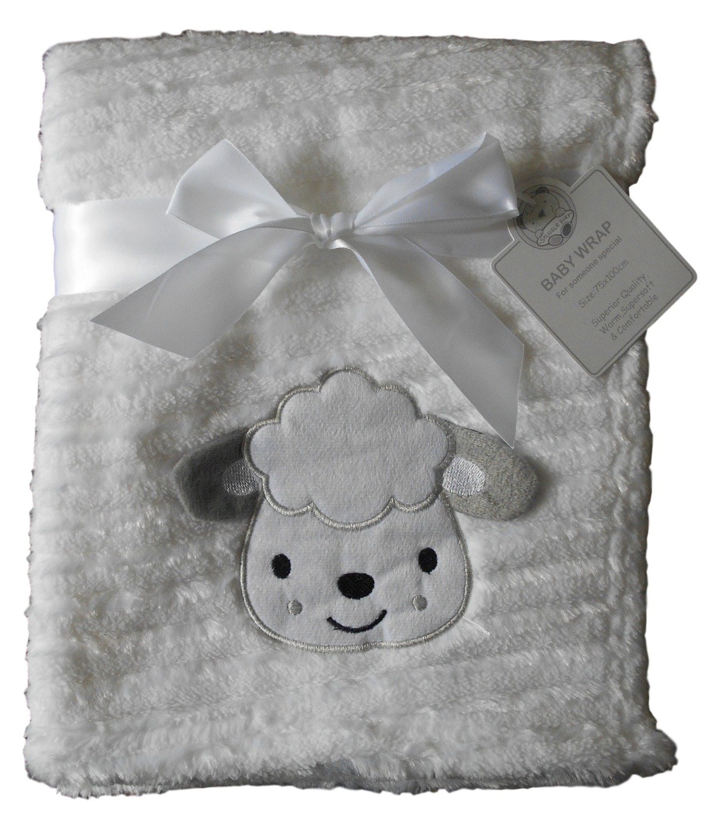 Baby Boys Girls Cute Fluffy Ribbed White Sheep Blanket Wrap 100cm x 75cm Approx
