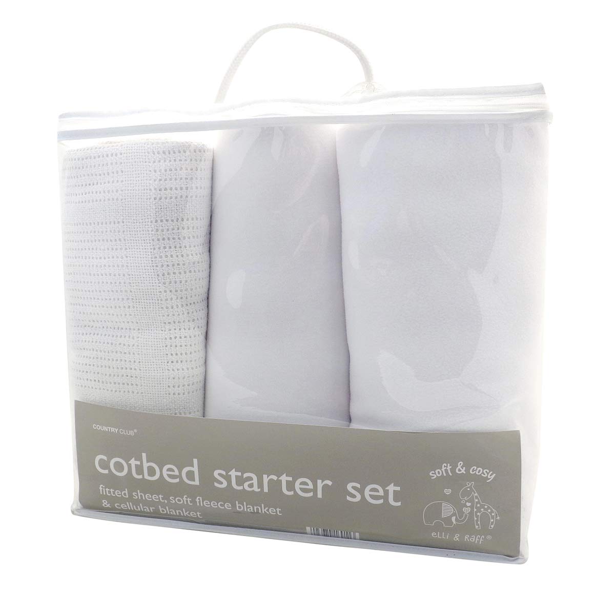 3 Piece Cot Bed Started Set - White - 2 Blankets & Fitted Sheet (Cot Bed Set)