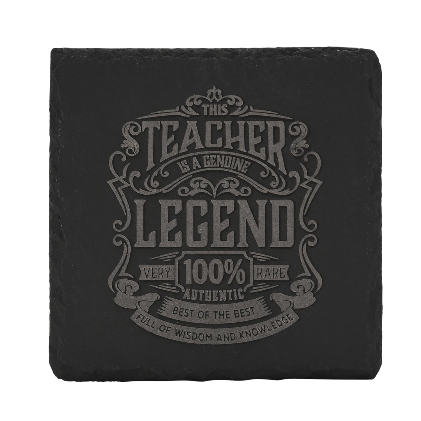Harvey Makin Legend Gifting Series Slate Coaster –Teacher - Funny & Thoughtful ‘This Teacher Is A Legend’ Black Stone Placemat with Grey Embossed Text. (H: 1cm x W: 10cm x D: 10cm).