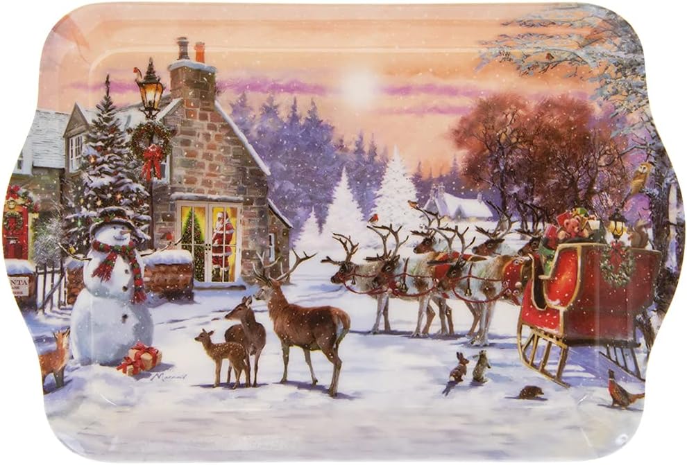 Leonardo Magic of Christmas Snow Scene Snowman Santa & Sleigh Woodland Animals Tray large