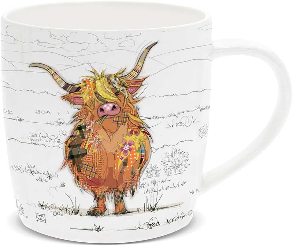 Lesser & Pavey British Designed Barrel Coffee Mug Ceramic Coffee Mugs for Home or Work| Large Mugs for Hot Drinks Hamish Hiighland Cow Tea and Coffee Cups - Bug Art