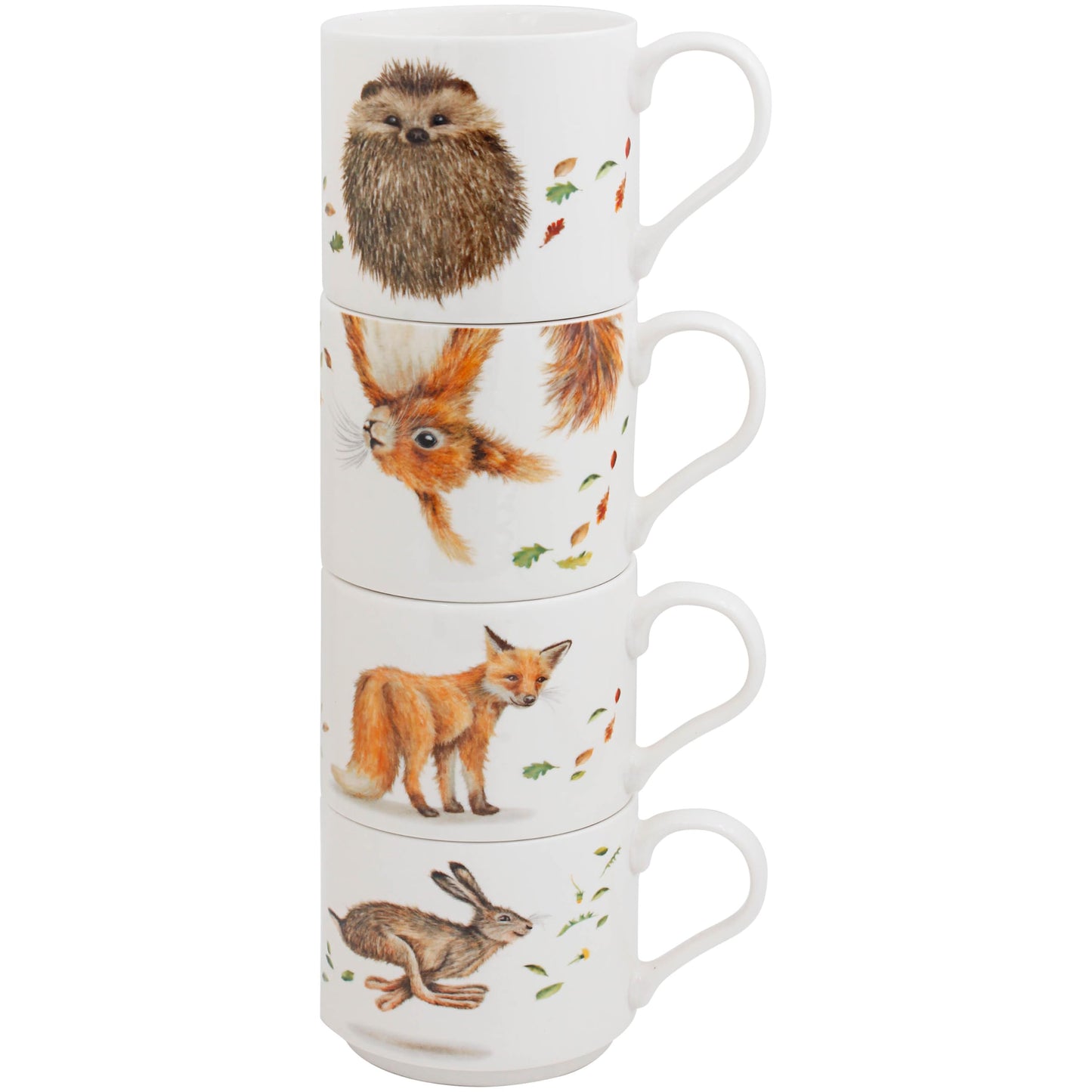 The Leonardo Collection Wildlife By Clemency Bunn Wildlife Stacking Mugs Set of 4 300ml Fine China for Hot & Cold Drinks | Durable Tea Mugs for Home & Office | Lovely Coffee Mugs for Daily Use