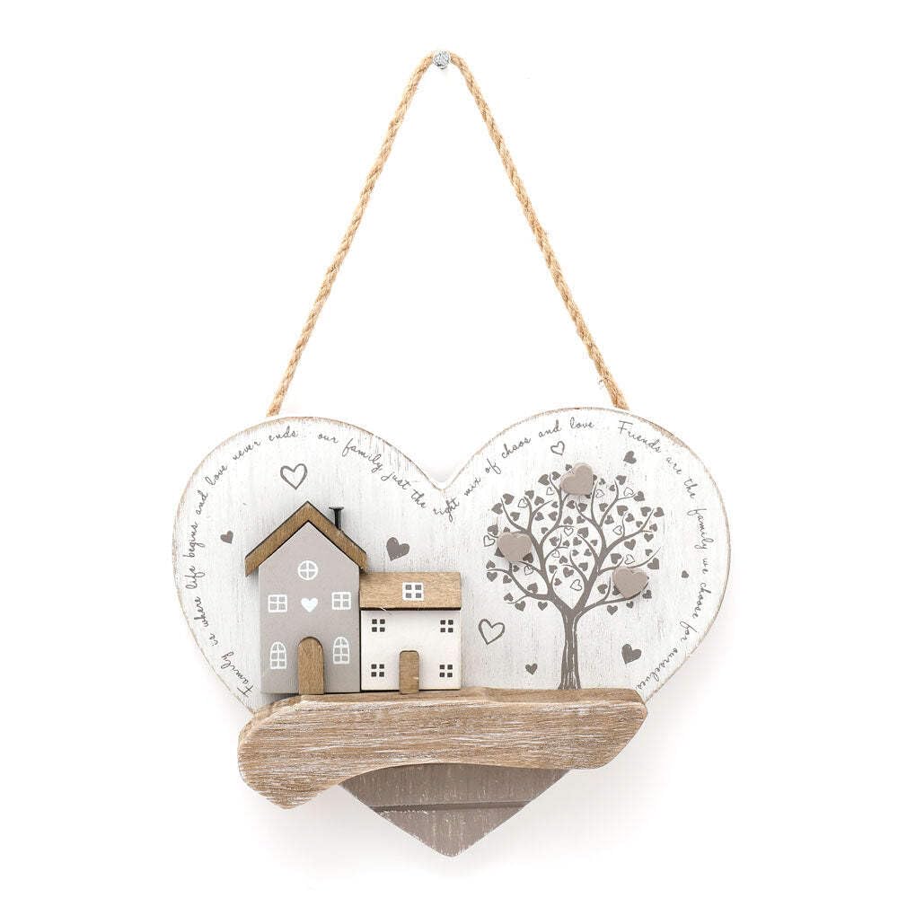 Heartwarming Wooden House Hanging Heart Sign - 14cm x 16cm (1 Pc.) - 3D Paulownia Wood Home Decor - Versatile & Charming for All Occasions and Styles
