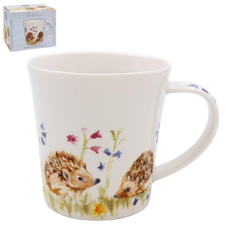 Hedgehog Feather & Fur Mug from Lesser & Pavey LP95755, Leonardo Collection by Artist Jennifer Rose 275ml 9oz, Fine China, White