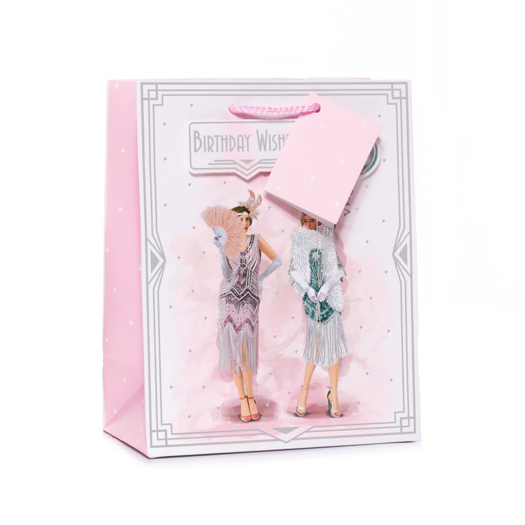 Art Deco - Foiled Medium Birthday Gift Bag & Tag - Decoupage Detail