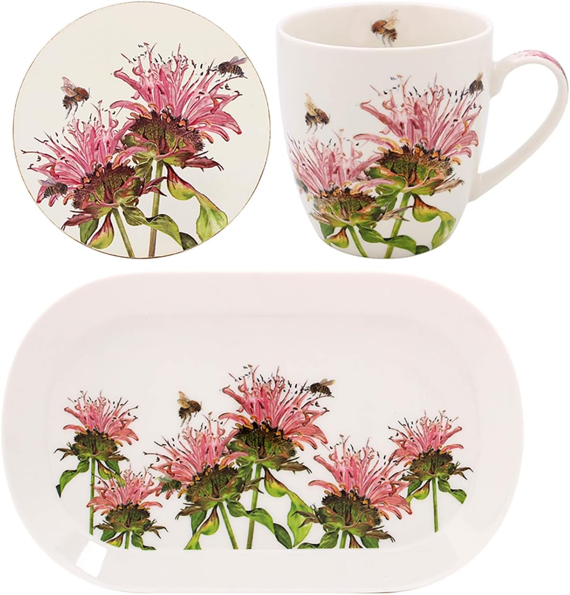 Lesser & Pavey Bee-Tanical Floral Mug & Coaster Set - Tulip, Thistle, Magnolia Designs