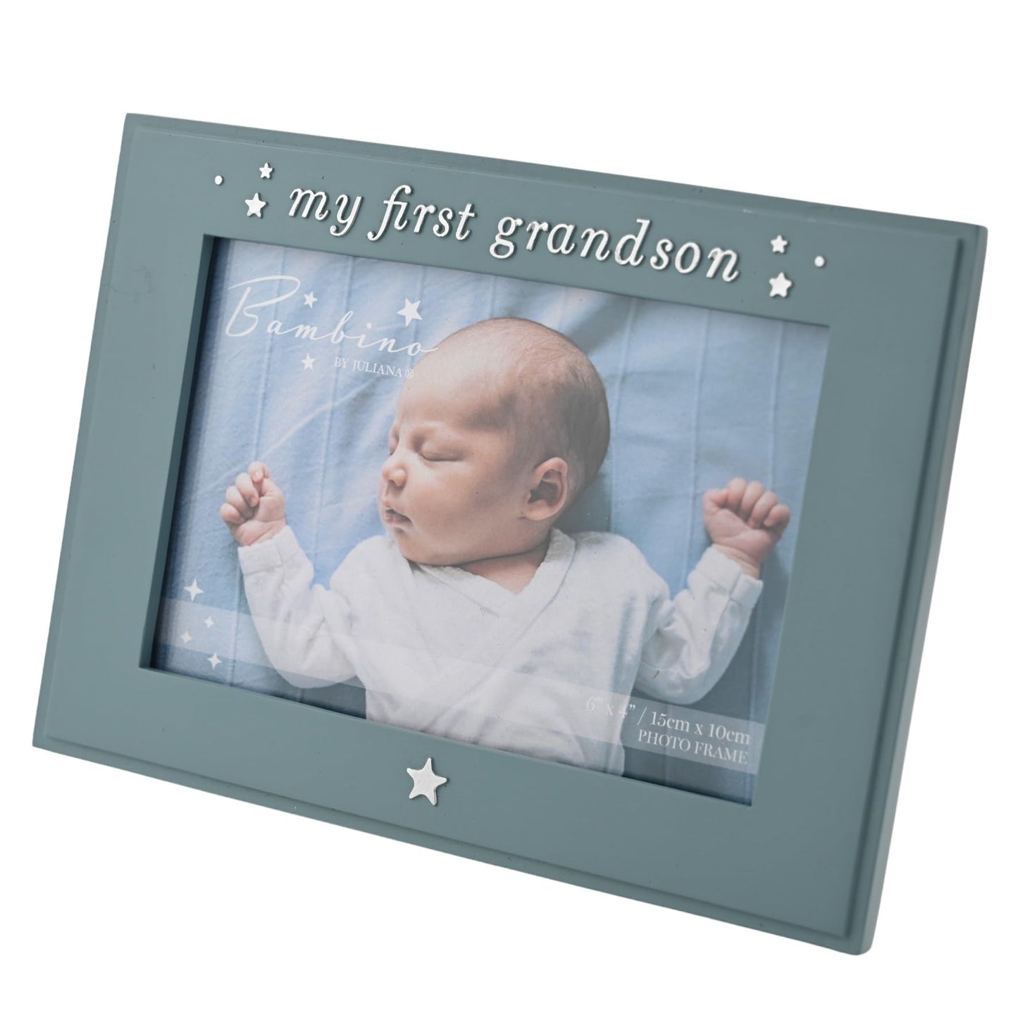 Bambino by Juliana Blue Rectangular Horizontal Picture Photo Frame 6" x 4" - 'My First Grandson'. Gift and Display Frame Celebrating New Born Babies, Christening & Baby Shower.