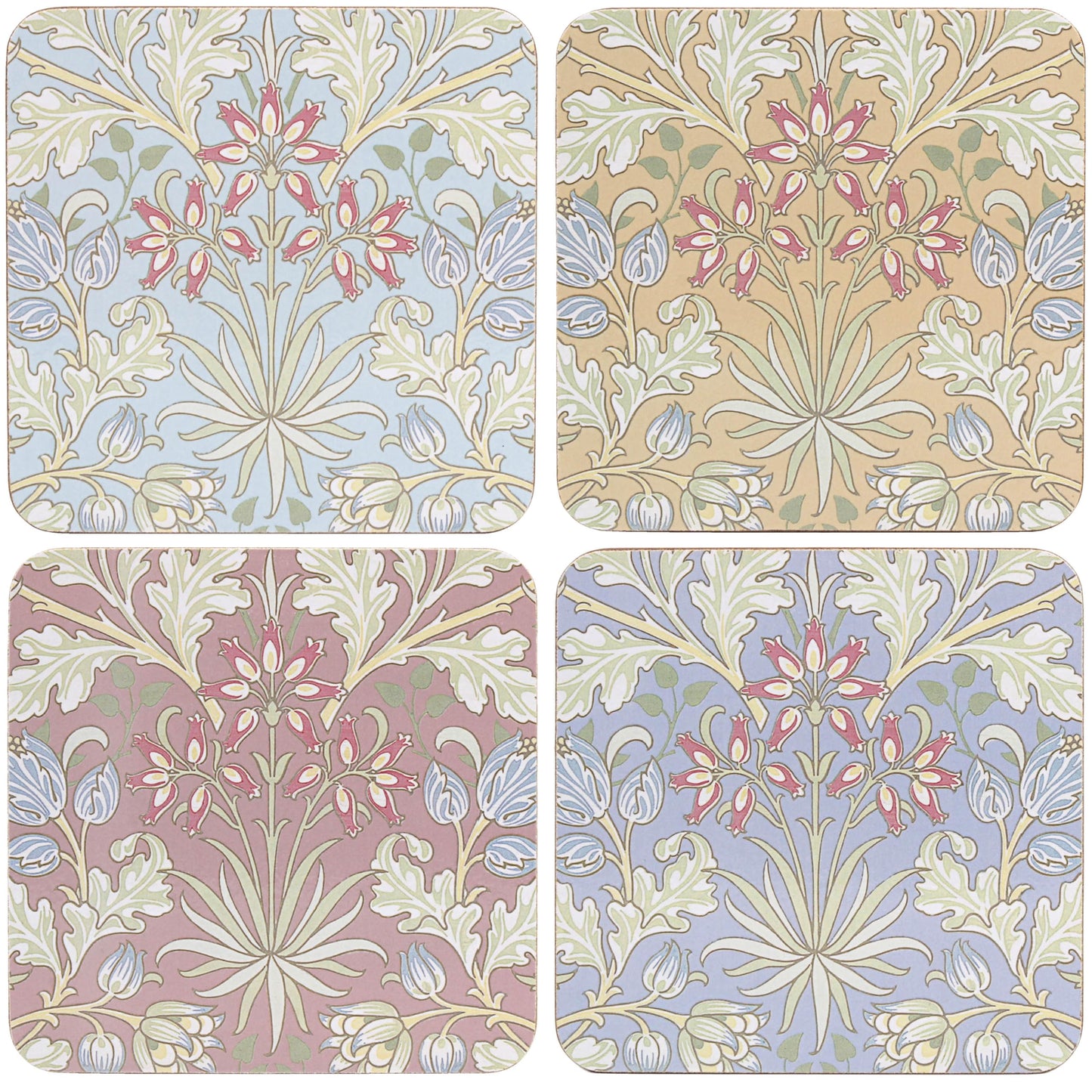 The Leonardo Collection Wm. Morris Assortments Wood Hyacinth Coasters Set 4 For Home & Office | Stylish Coasters For Kitchen & Dining | Durable Drinks Tabletops Accessories for Drinks & Tables