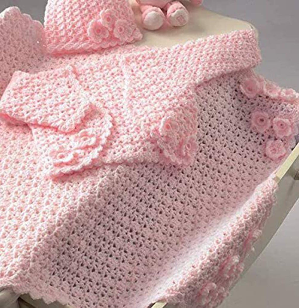 King Cole Baby Bolero, Hat & Pram Blanket DK Crochet Pattern 3258 by King Cole