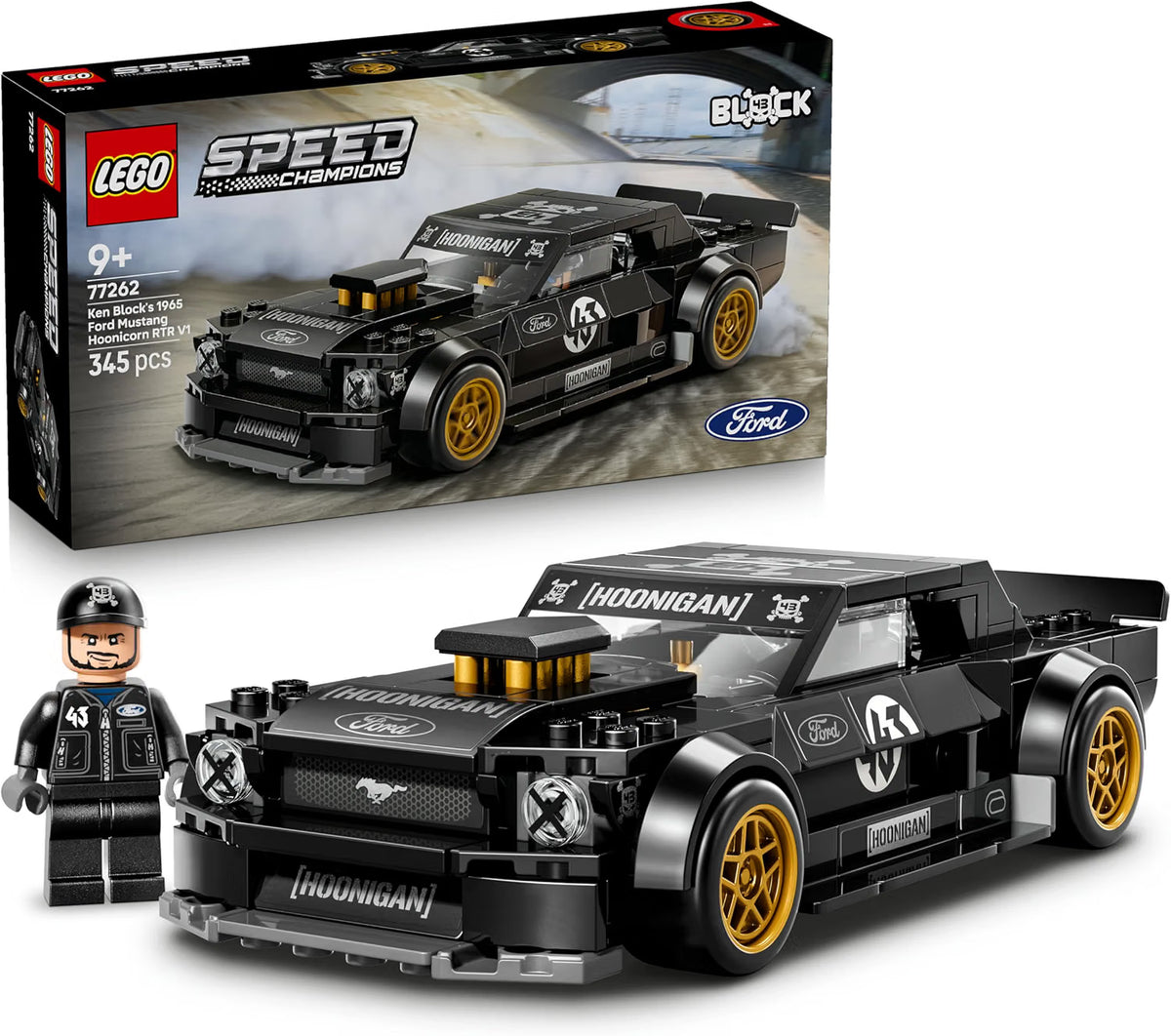 LEGO Speed Champions Ken Block's '65 Ford Mustang Hoonicorn V1 Muscle Car Toy - Model Kit w/Collectible Minifigure - Kids' Room Decor - STEM Gift for 9+ Year Old Boys & Fans - 77262