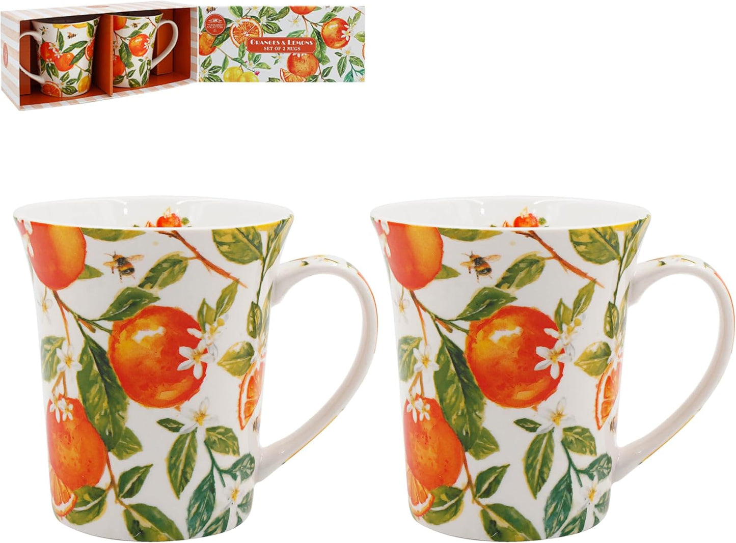 The Leonardo Collection Jennifer Rose Fine China Oranges & Lemons Mugs Set of 2 x 300ml