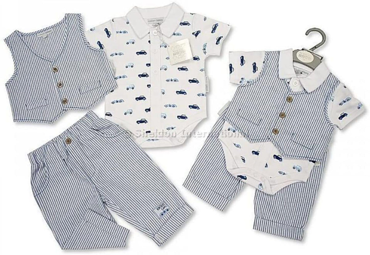 Nursery Time Car Waistcoat Set (3-6 Months) Blue