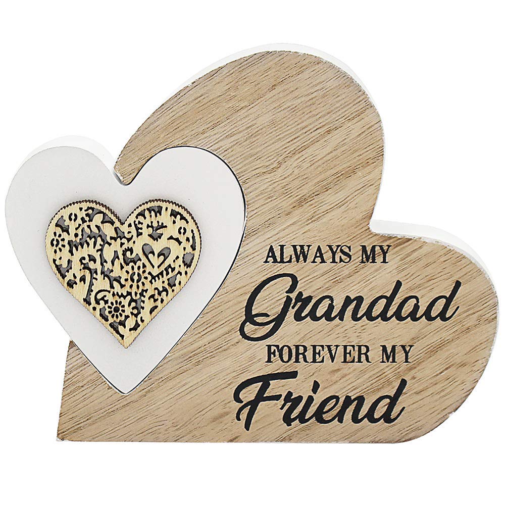LEONARDO Double Heart Laser Cut Wooden Mini Plaque - Grandad