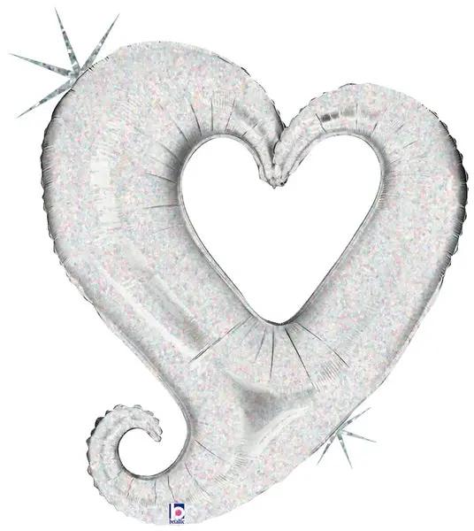 37" Holographic Chain Of Heart Silver