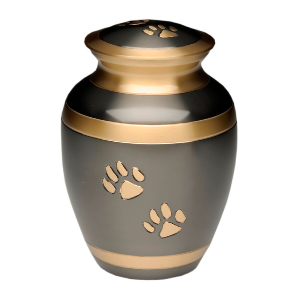 David Fischhoff Pet Memorial Cremation Urn for Ashes, Metal, Brown & Gold, 11 x 11 x 17 cm