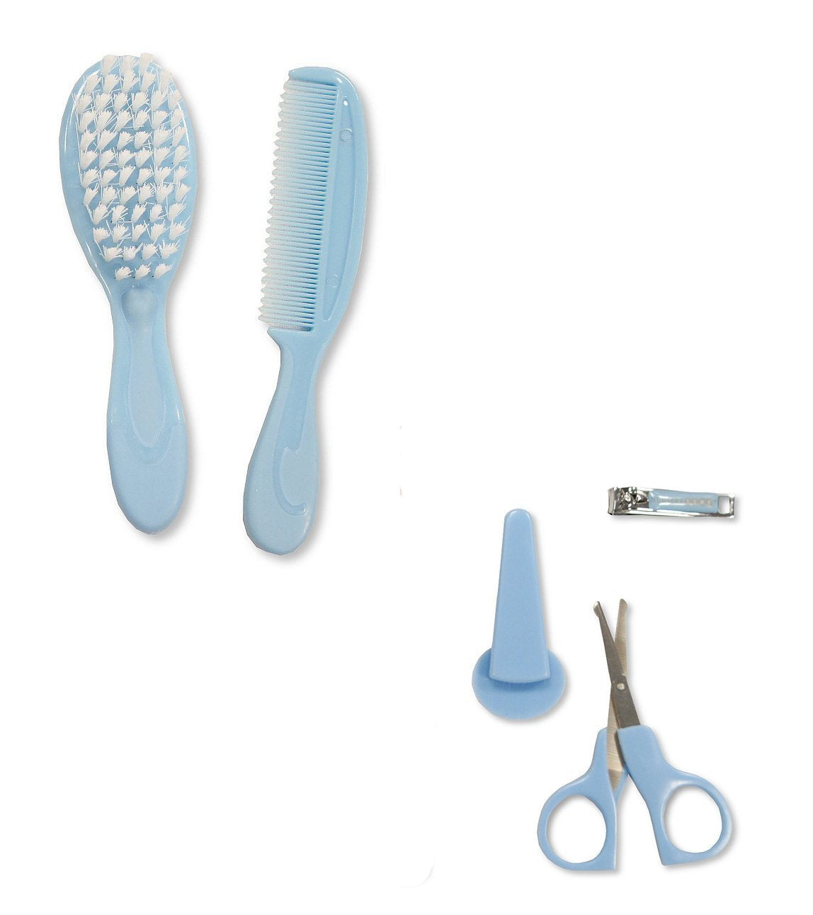 Babies 4 Piece Brush, Comb, Nail Clippers & Scissors Manicure Grooming Set - Blue