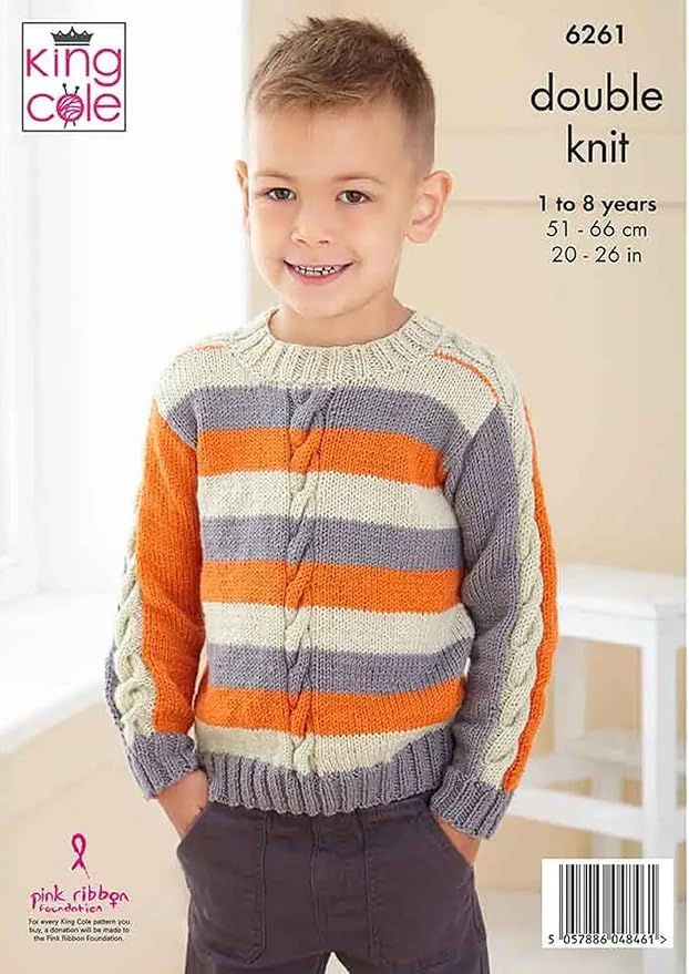 King Cole Kids Double Knit Knitting Pattern Boys Cable Detail Sweaters (6261)