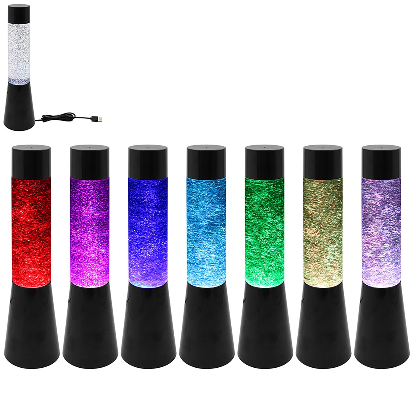 Lesser & Pavey Tall Multicoloured Changing Colour Light Up Glitter Lamp - Gold, Silver, Pink, Black or White (Black)