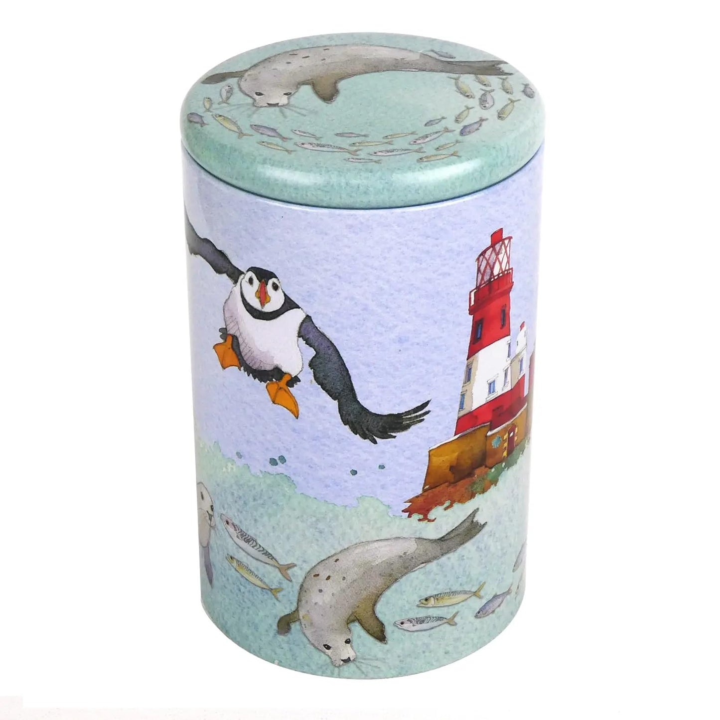 Emma Ball Swimming Seals Tall Round Tin Caddy 16.5 cm