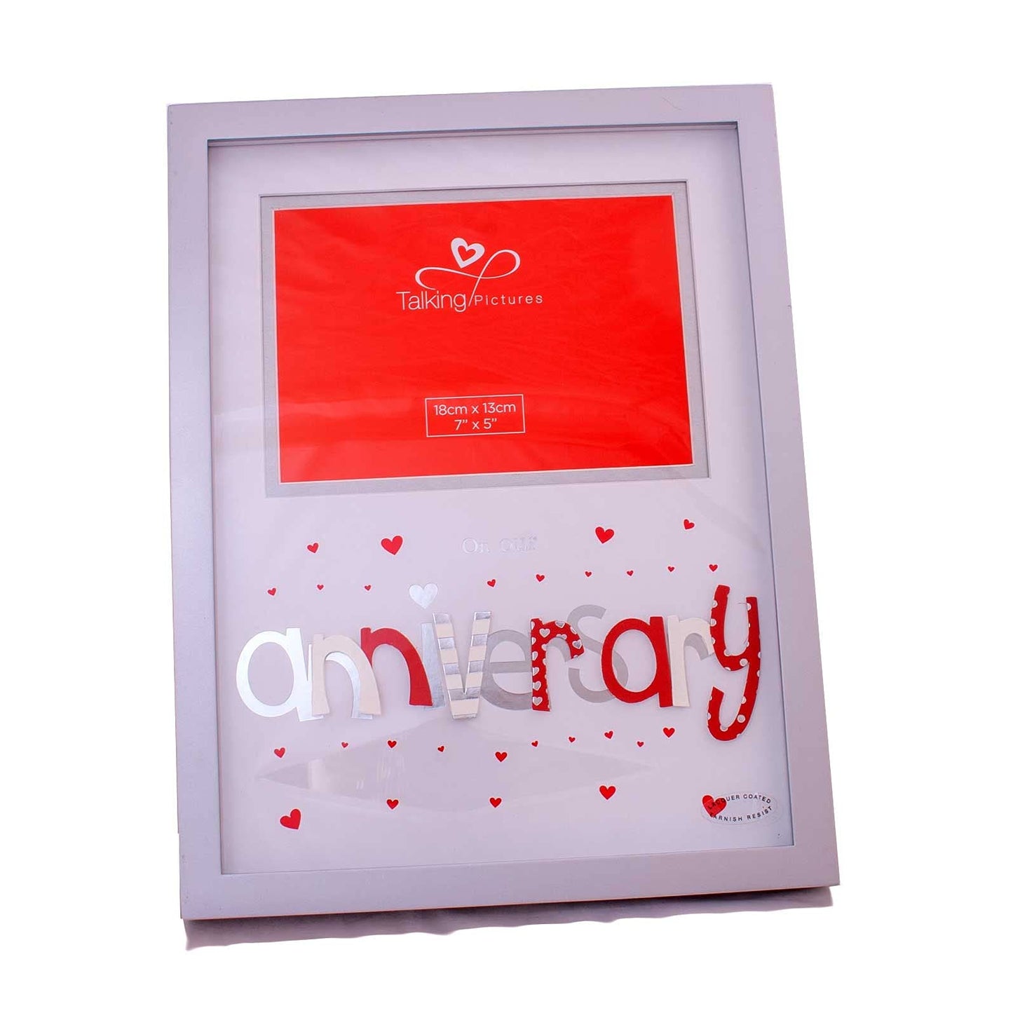 Anniversary Photo Frame with 3D Red & Silver letters 4" x 6" with Hearts