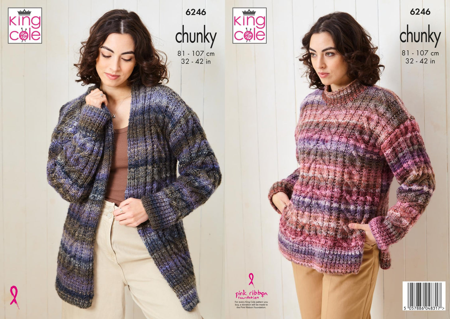 King Cole Ladies Chunky Knitting Pattern Womens Sweater & Cardigan (6246)